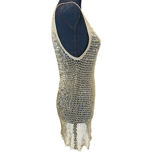 Gold sequin crochet tank top tunic size S/M - Picture 3 of 7